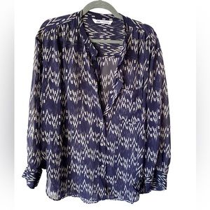 ZARA printed sheer navy blue blouse XXL